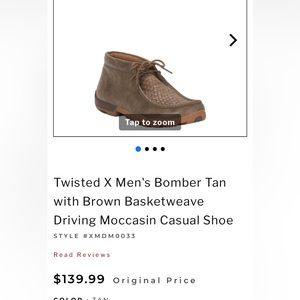 Twisted X Men’s Bomber Tan with Brown Basketweave Driving Moccasin Casual Shoe.